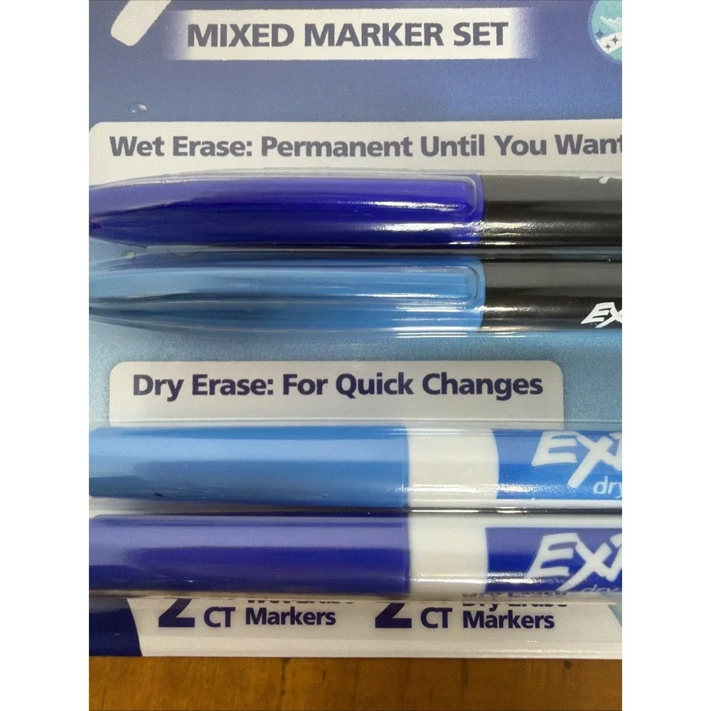 EXPO 4 Count Mixed Marker Set Blue Wet & Dry‎ Erase Fine Tip New